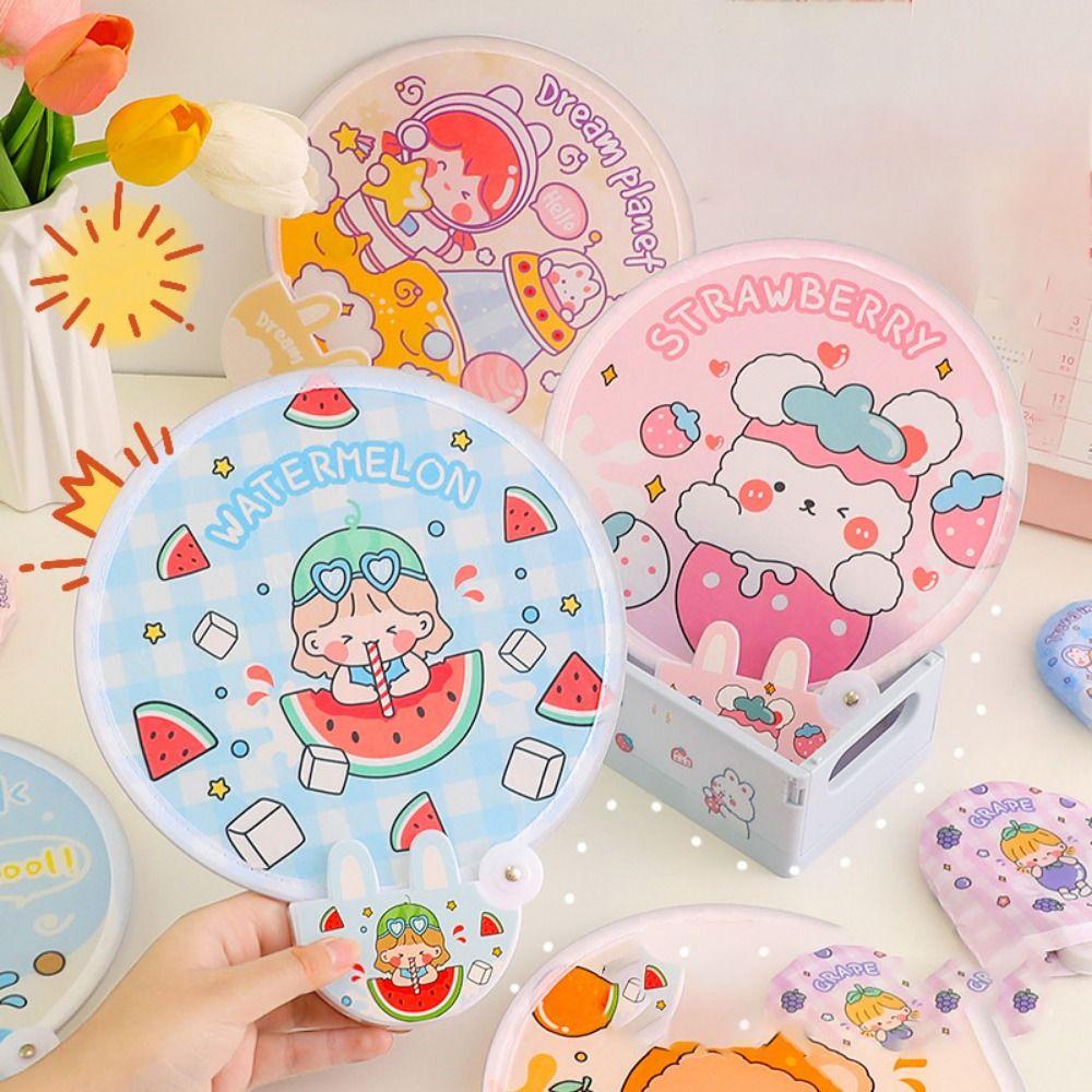 Round Flying Disk Cartoon Hand Fan Circular Fan Pocket Fan For Beach Lawn