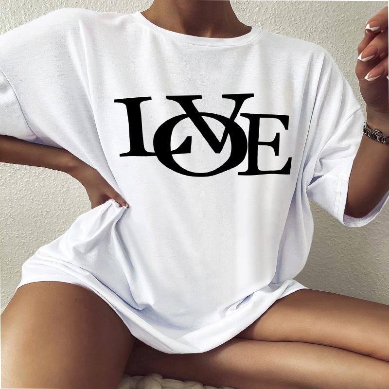 LOVE Oversized T-Shirt Love Funny Summer Style Loose Tees Women Fashion Casual 100% Cotton Aesthetic Top