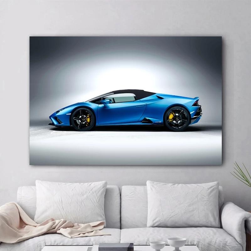 Рамка из цельного дерева Huracan Evo, спортивный автомобиль, суперкар, синий автомобиль, домашний декор, постеры, холст, настенная живопись, украшение для гостиной