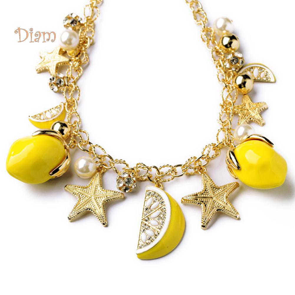 Diamonding Jewelry Creative Summer Beach Women Faux Pearl Starfish Lemon Charm Bracelet Bangle