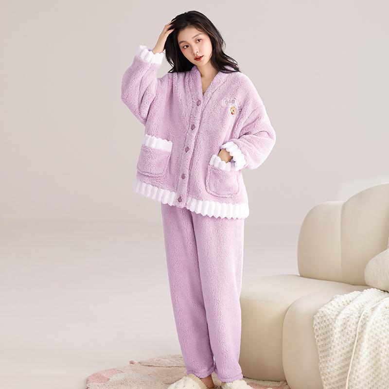 Paibangnu Coral Velvet Fashionable Sweet and Thickened Skin friendly Warm Women's Home Clothes KD
