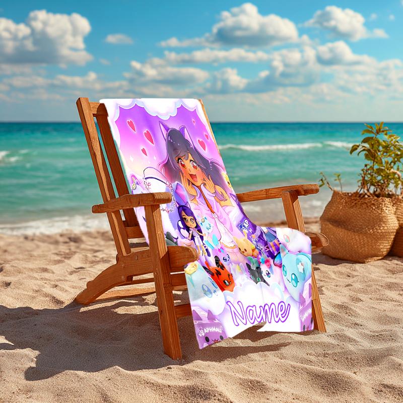 Personalized customized proof beach towel with Aphmau pattern - soft, absorbent, quick-drying, perfect swimming, camping&bathing