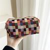 1pc Creative Retro Multicolor Plaid Pillow Bag, Essential Women's Travel Organizer for Skincare Products and Makeup Storage