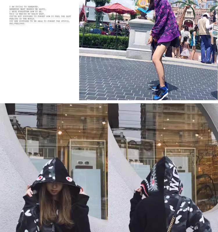 Модный Худи APE - Куртка-бомбер на молнии с камуфляжем "Акула", Версия для родителей и детей