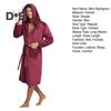 Men Nightgown Hooded Long Sleeve Belt Flannel Bathrobe with Pockets Solid Color Quick-Drying Fabric Knee-Length Loungewear Robe