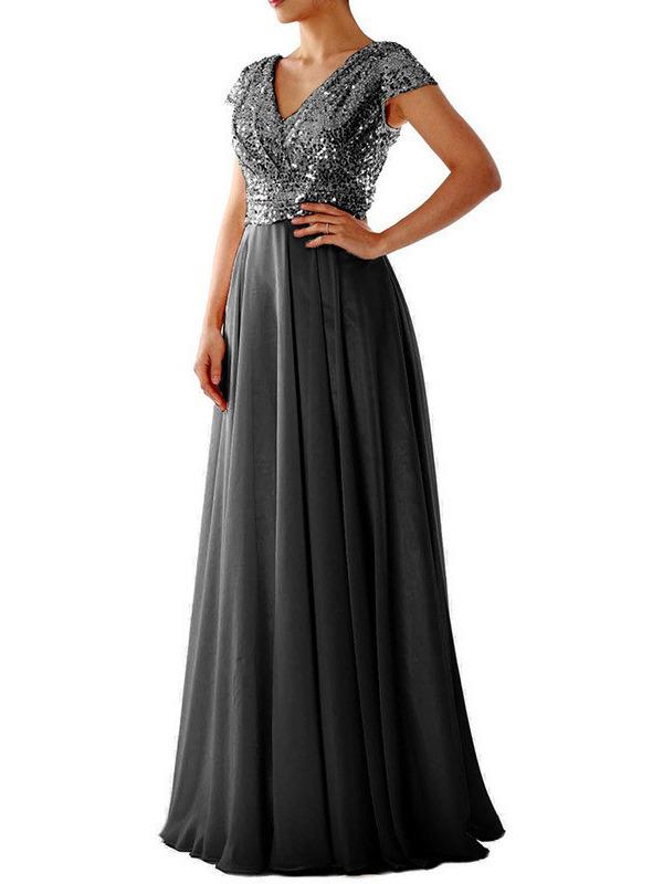 Новое вечернее платье из шифона с V-образным вырезом и пайетками