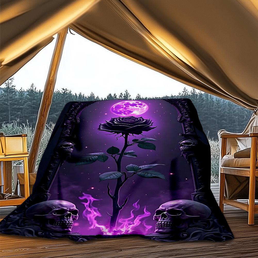 1pc Gothic Rose Outdoor Blanket - Lightweight Flannel Throw For Travel, Camping, Gifts For Family Or Friends yy251114185