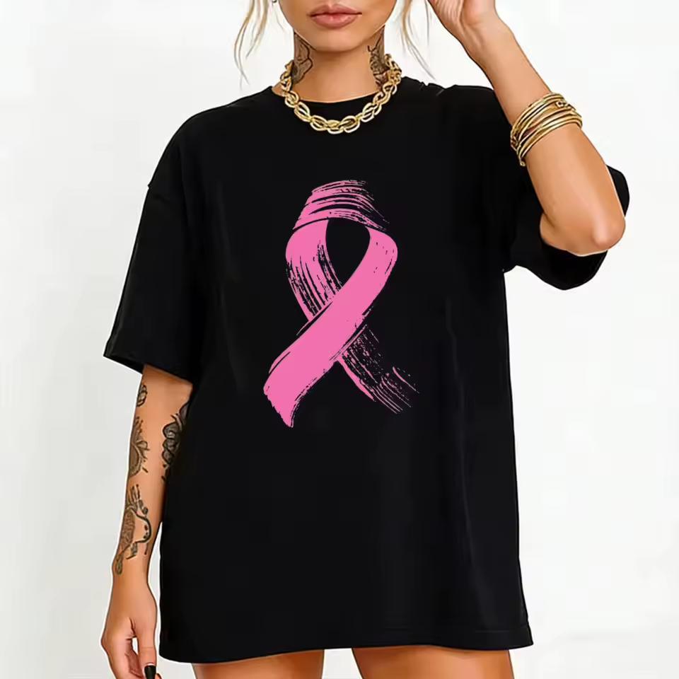 Pink Ribbon World Breast Cancer Awareness T shirt Support Awareness Pink Ribbon Breast Cancer Graphic T shirt Unisex Cotton Shirt