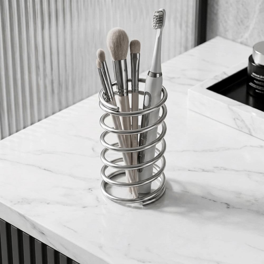 Silver Toothbrush Rack Stainless Steel Toothbrush Toothpaste Organizer Tabletop