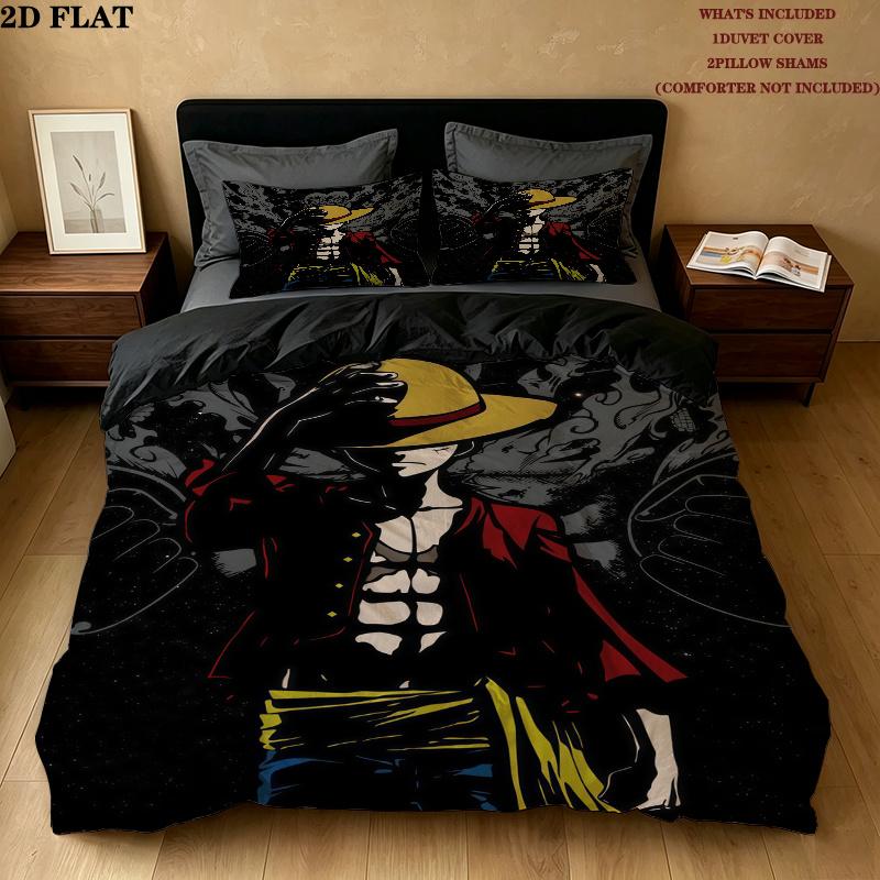 Luffy D Pattern Bedding Quilt Set Quilt Cover Pillowcase Home Birthday Gift(1 * duvet cover + 2 * pillowcase, without core)