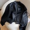 Spring and Autumn Leather Jacket Women's New Retro Short Motorcycle Small Jacket Loose Leather Jacket