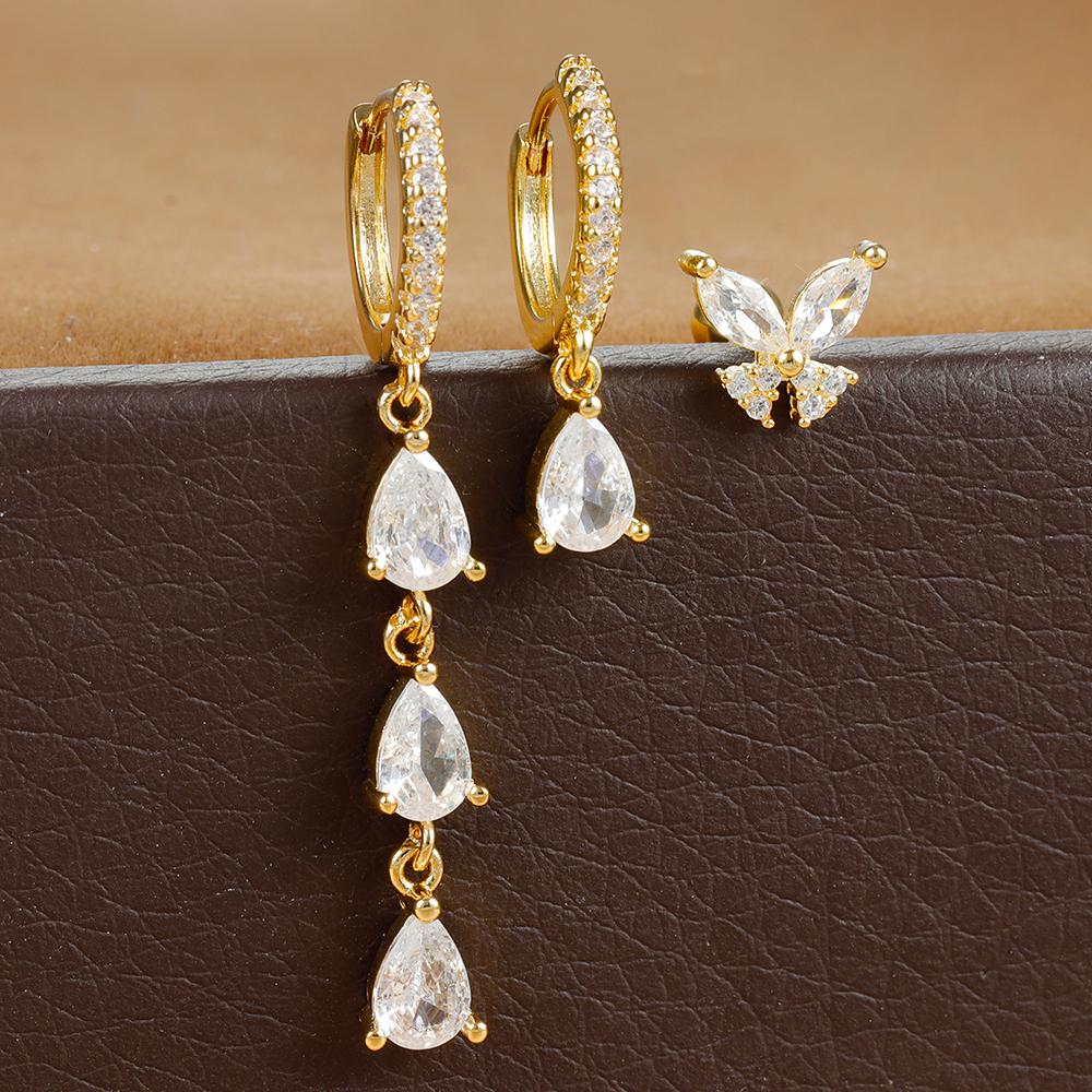 New Design Cubic Zirconia Water Drop Hoop Earrings Set for Women Geometric Stainless Steel Cartilage Earrings Piercing Jewelry