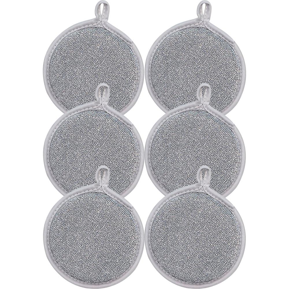 Двухстороннее чистящее средство для кастрюль, тряпки для мытья посуды, многоразовая металлическая чистящая салфетка, встроенная губка для кухонной посуды, кастрюль, сковородок, тряпка для влажной и сухой мытья посуды