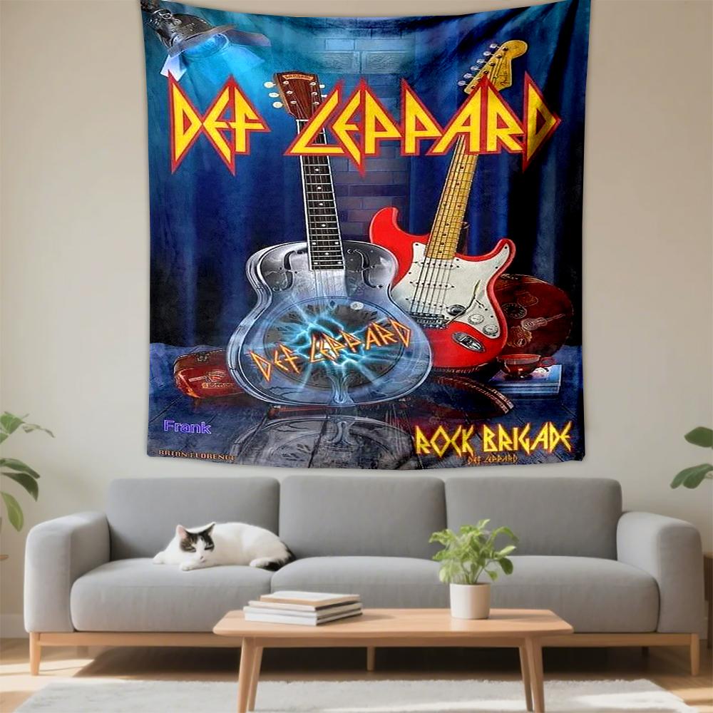 Printed Tapestry Def Leppard Rock Brigade Guitars Blue Curtain Rock Music Dorm Room