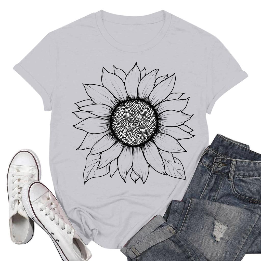 Women's Fashion Casual Printed Short Sleeve Round Neck Pullover Tops