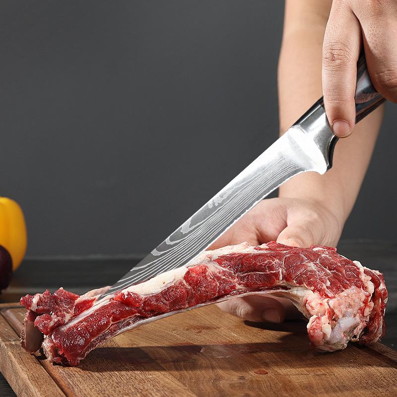 Мясной нож из цветного дерева с узором из дамасской стали, нож для овощей, кухонный нож из нержавеющей стали, набор ножей для фруктов