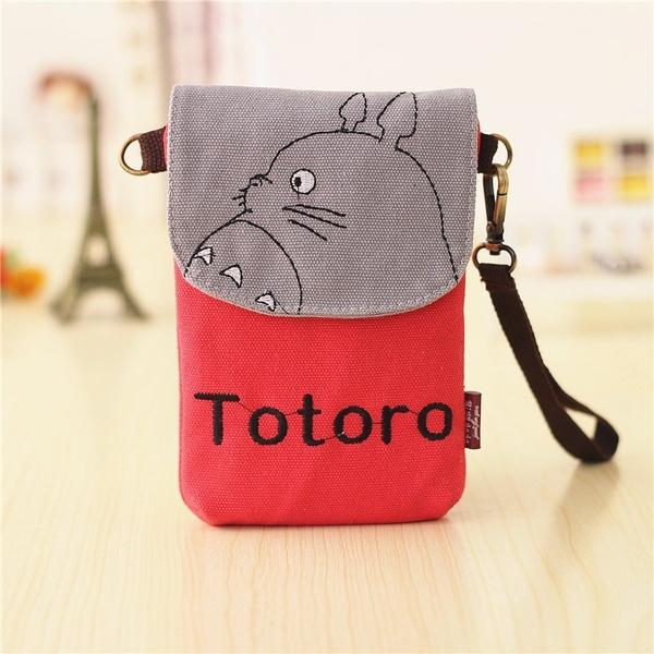 Fashion Women Shoulder Bag Cute Cartoon Totoro Print Canvas Crossbody Bag Coin Purse Cell Phone Bag Wallet