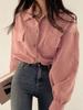 Vintage Corduroy Cropped Jacket Women Korean Fashion Long Sleeve Drawstring Blouses Female Casual Loose Single Breasted Coats