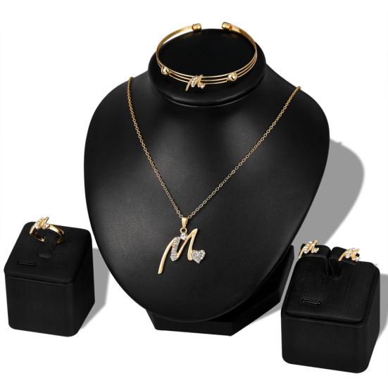 KC позолоченные горный хрусталь сердце M буква кулон ожерелье кольцо браслет серьги