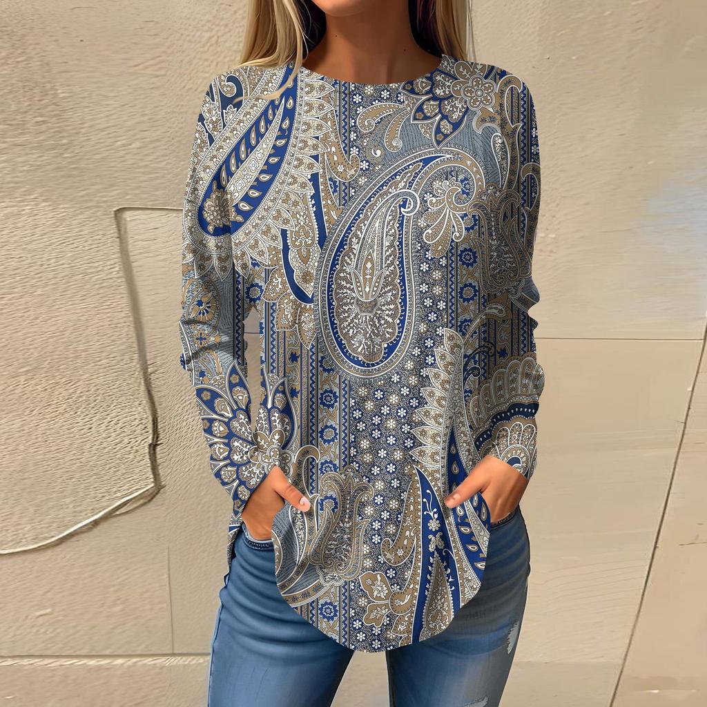 Футболки для женщин, осенний повседневный модный топ с длинным рукавом, пуловер с принтом, топ