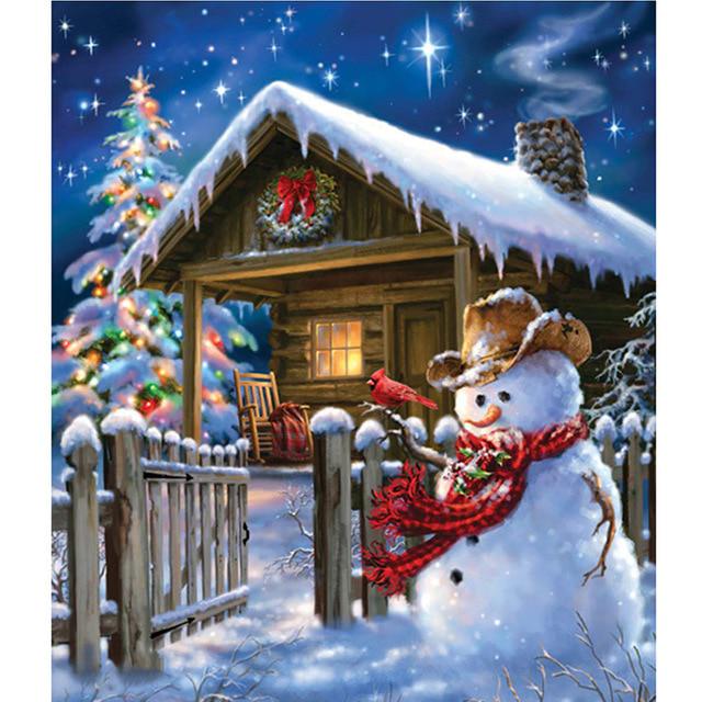 Painting 5d Diamond Snowman Full Round Drill Cartoon Christmas Cards Santa Claus Picture