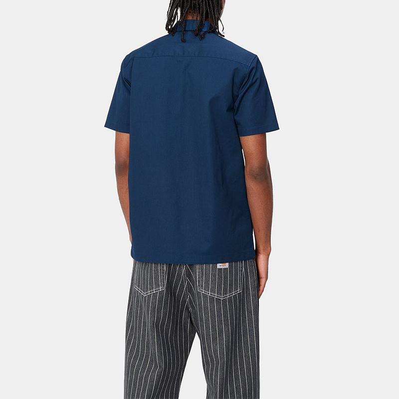 Carhartt WIP SS24 S/S Рубашка Master Квадратная этикетка Карман на груди Пуговицы Короткий рукав Рубашка Унисекс Темно-синий I027580-1ZF-XX
