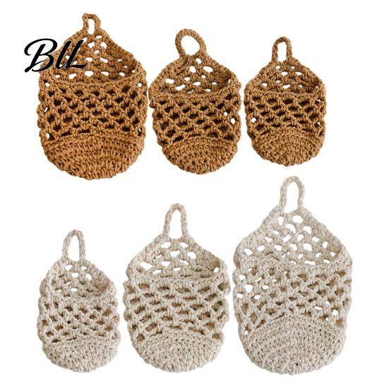 Breathable Plant Pot Holder Storage Basket with Handle Wall Hanging Baskets Planter for Herbs Hand-Woven Cotton Rope Planters Fruits Plants Decorative