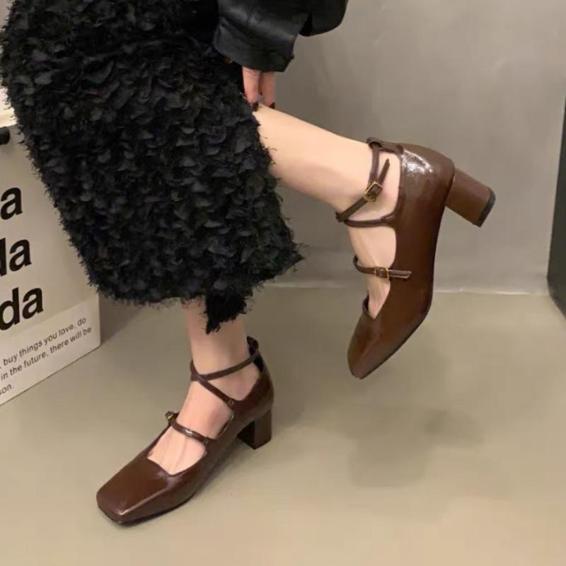 Fashion High Heels Women Mary Jane Shoes Chunky Square Toe Dress Sandals Autumn 2024 Shallow Fashion Lolita Luxury Pumps Zapatos Femme
