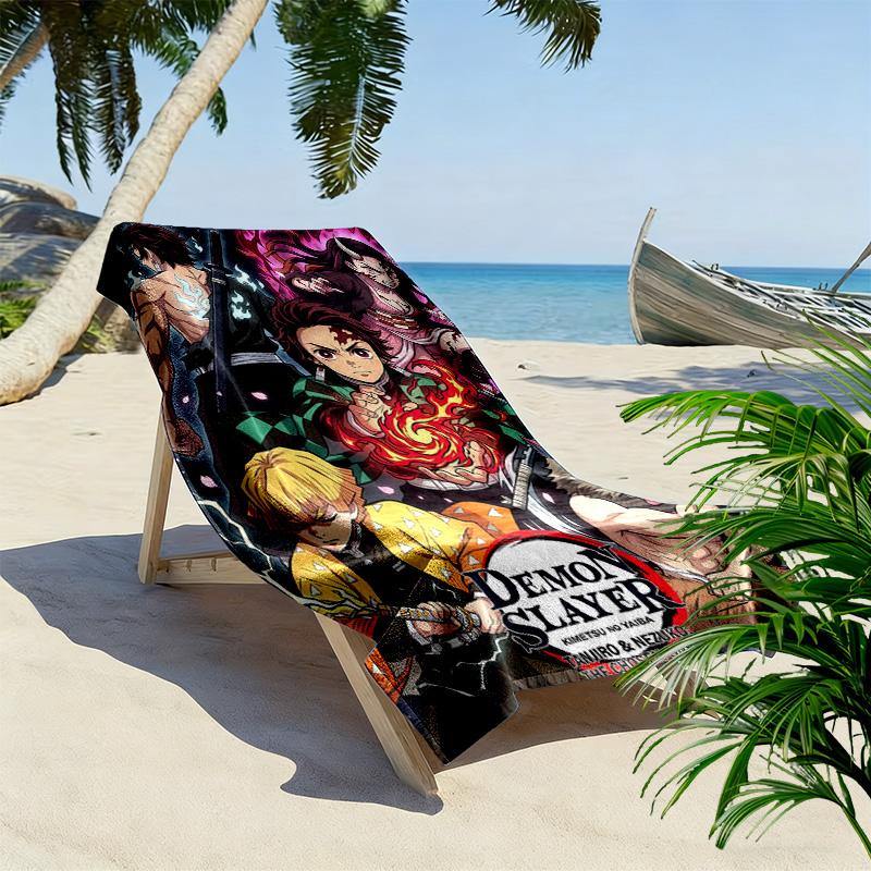 Demon Slayer Anime Print Beach Towel, Large Soft Quick Dry Towel for Beach Camping Swimming