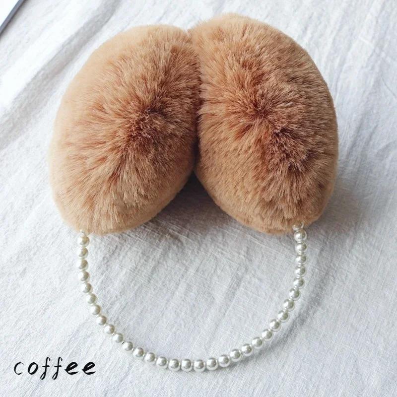 2024 Новые утолщенные наушники, милый головной убор в стиле вечеринки для девочек, зимняя пушистая плюшевая повязка на голову с искусственным жемчугом и бусинами