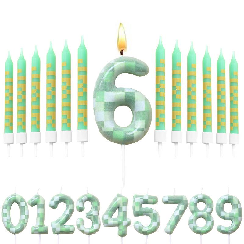 Minecraft Theme Red and Green 6 Candles Birthday Numbers 0-9 Baking Decoration Combination