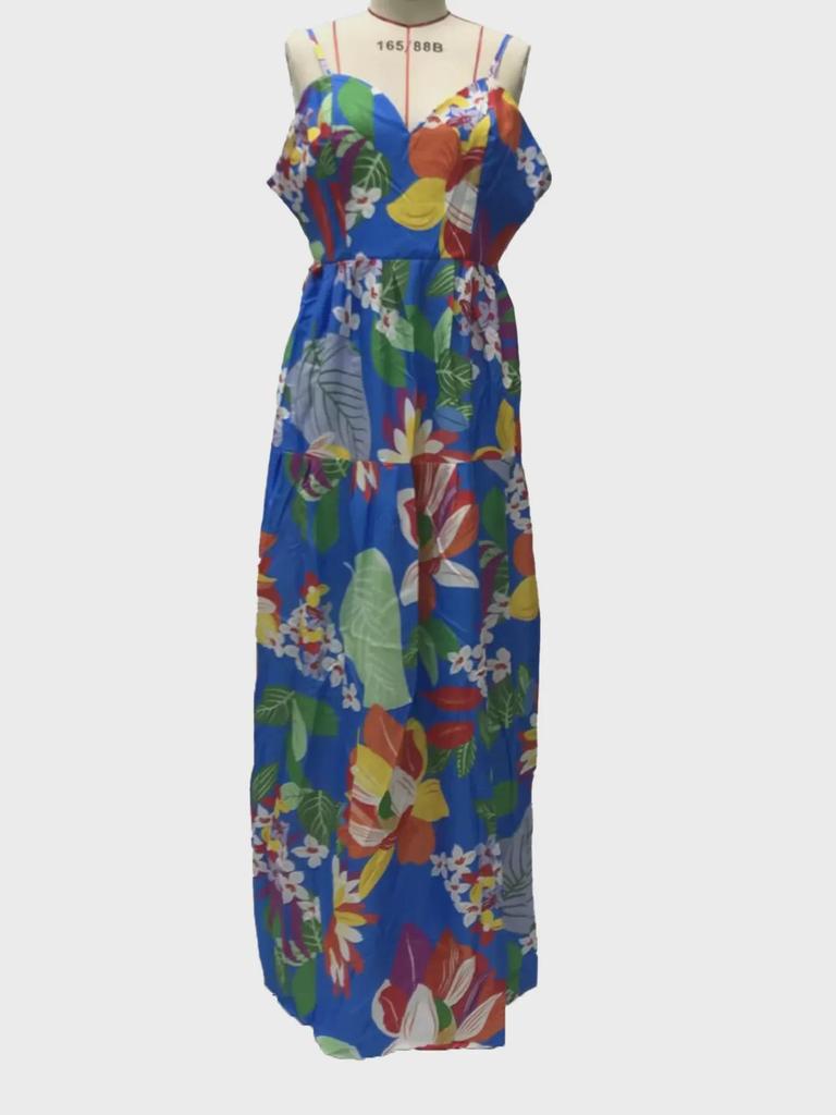 Летнее женское европейское и американское платье макси с открытыми плечами и цветочным принтом 2025 года