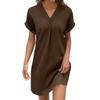 Women's Fashion V-neck Solid Color Pullover Casual Button Dress