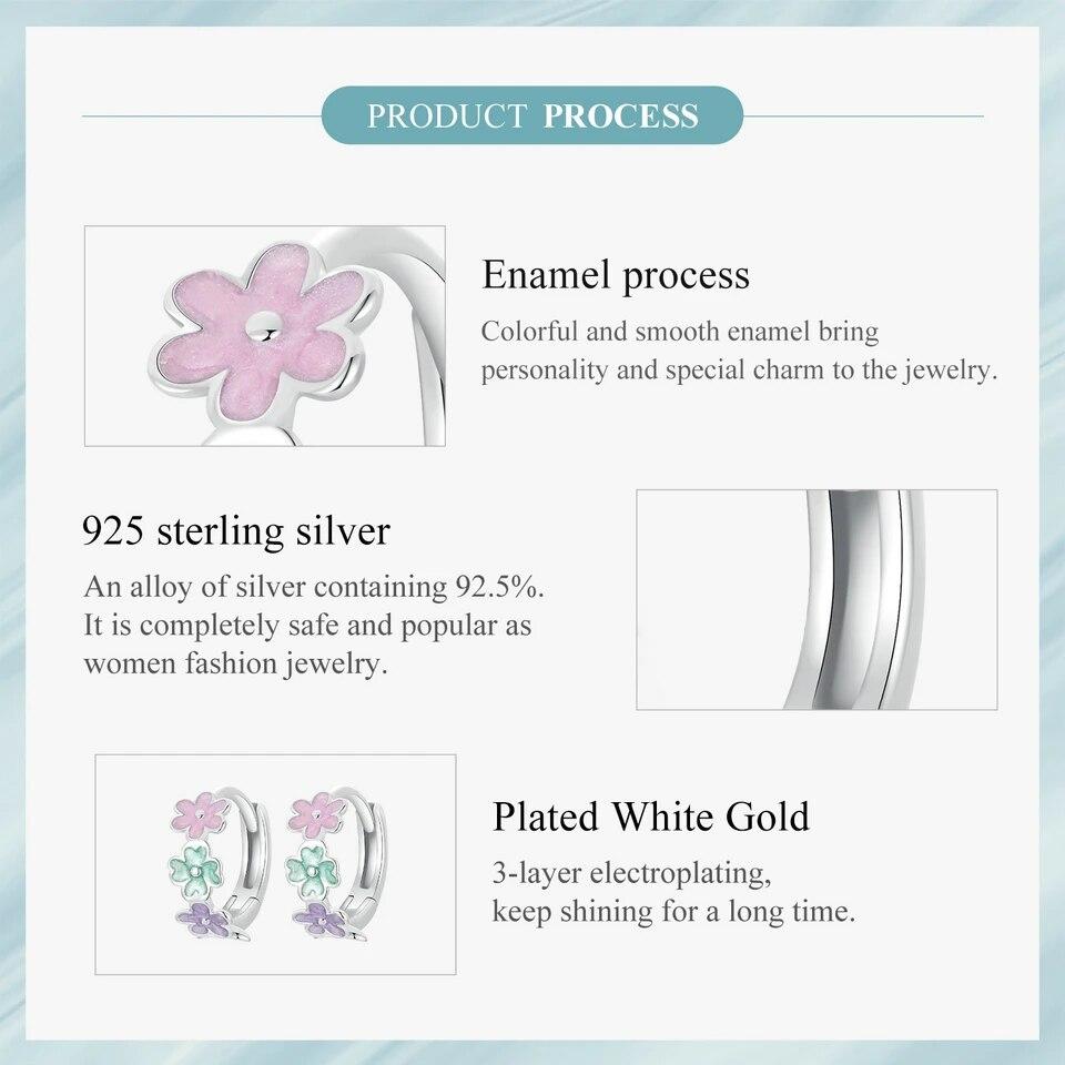BAMOER стерлингового серебра 925 пробы, разноцветные серьги-кольца с цветком, эмалированные цветочные пряжки для ушей для женщин и девочек, вечерние ювелирные изделия
