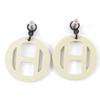 Great HERMES Pierce H Equipe Nautic Earrings buffalo horn lacquer Women Used