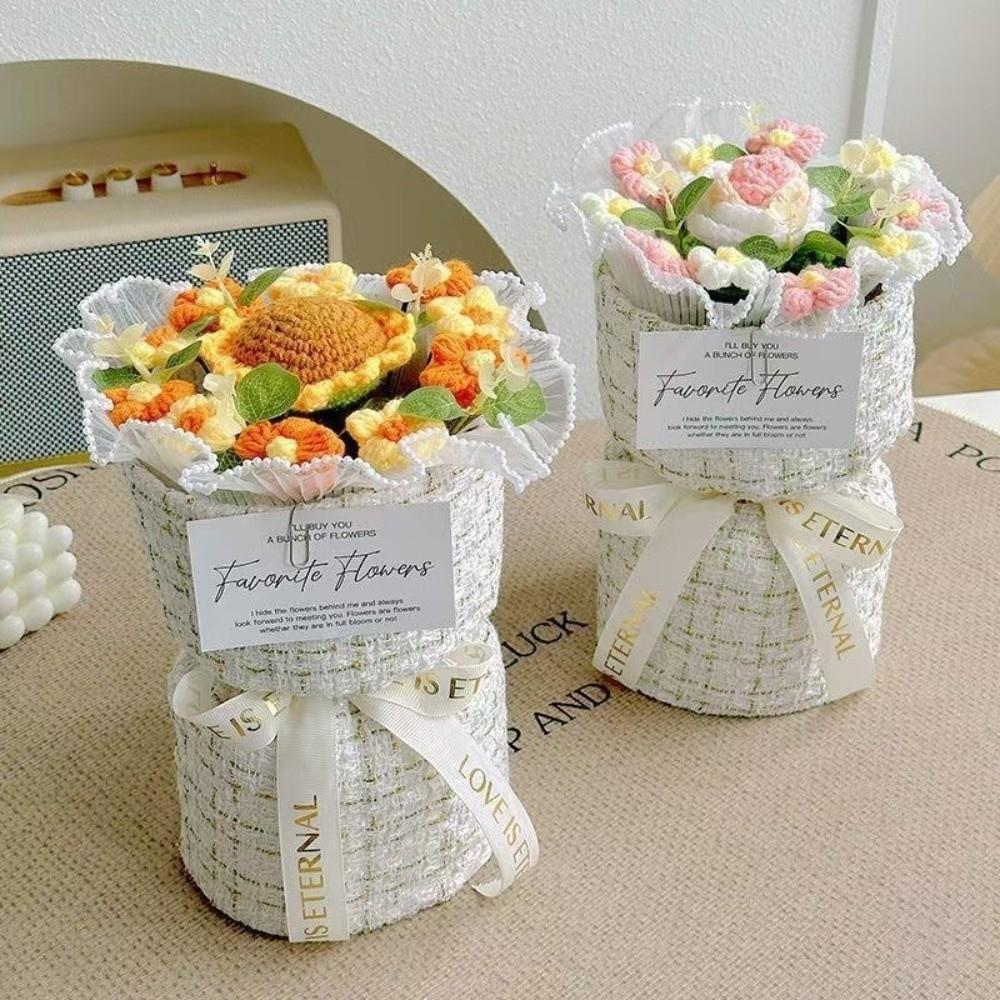 with Light Puff Flower Bouquet Gift Knitted Flower Bouquet Sunflower Bouquet Valentine's Day