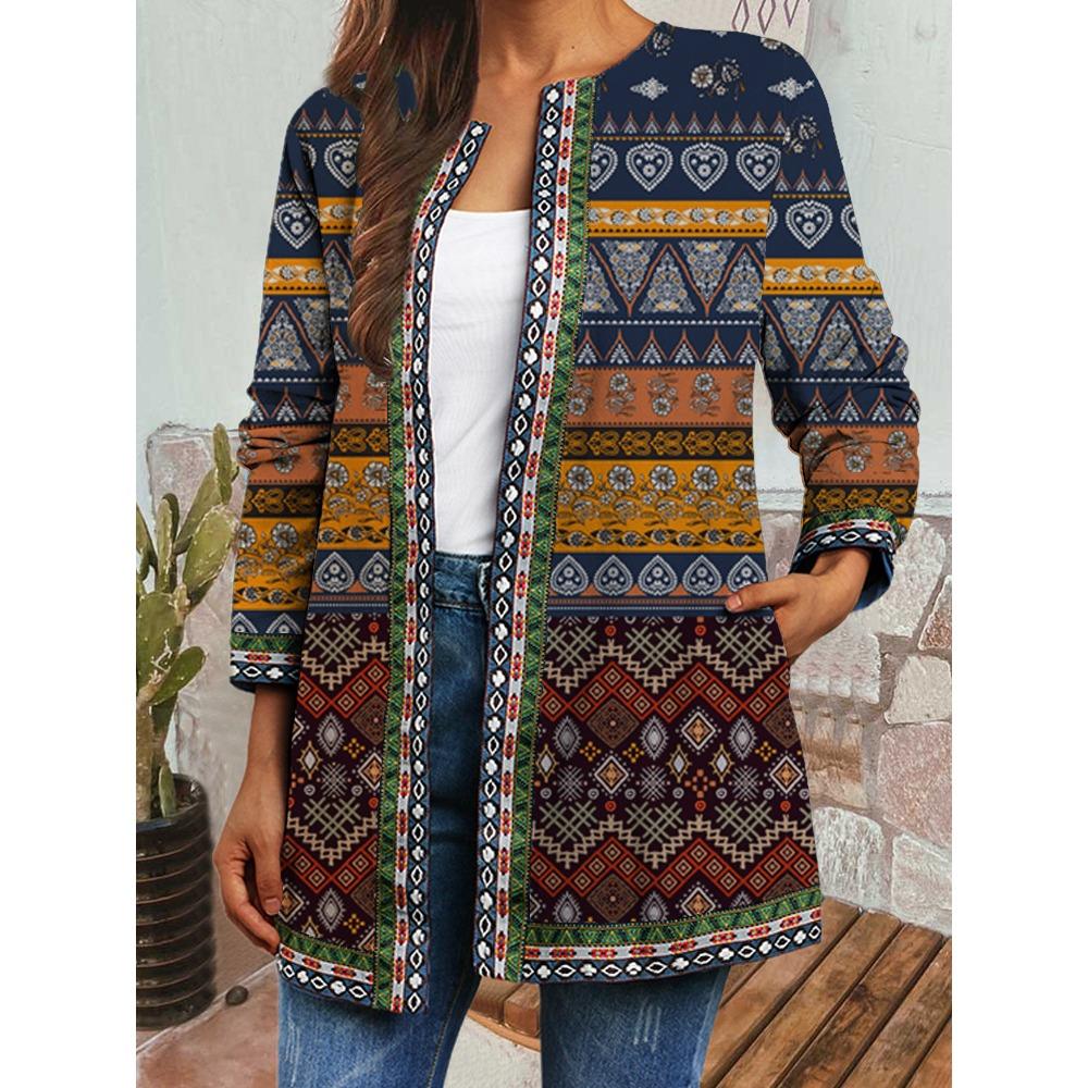 GMXIA Осень-зима винтажный этнический стиль принт большой размер куртка кардиган женская одежда