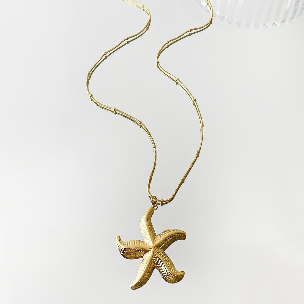MHS.SUN Starfish Shell Conch Pendant Necklaces For Women Men Stainless Steel Trendy Chain Choker Beach Party Jewelry Summer