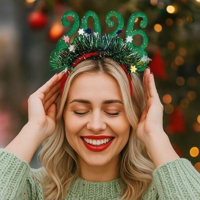 Блестки 2026 Новогодние повязки на голову Красочные цифры Рождественское украшение на голову Удобное Праздничное Блестящее Головное украшение для Взрослых и Детей