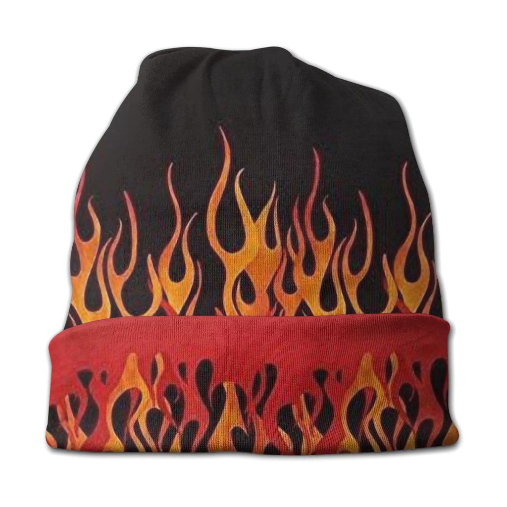 Orange Flames Fire Unisex Bonnet Winter Outdoor Double Layer Thin Hats For Unisex Women