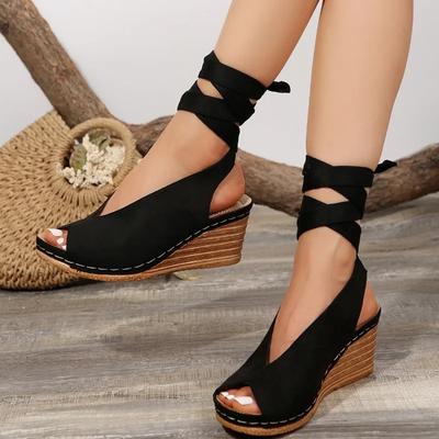 Высококачественная женская обувь с открытым носком, женские сандалии, модные повседневные сандалии со шнуровкой, женские летние босоножки на танкетке больших размеров