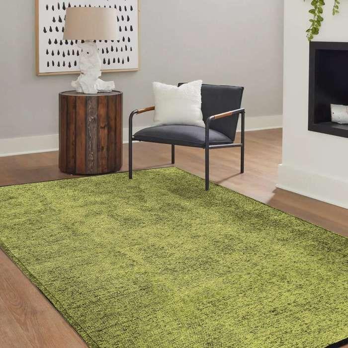 Tapis en coton et polyester lavable tissé plat vert 80x150