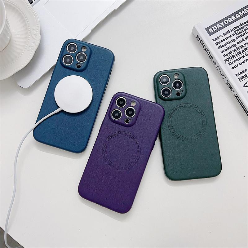 Прецизионная защита камеры с отверстием, беспроводная зарядка для кожаного чехла Magsafe для iPhone 15 14 13 12 Pro Max Plus, магнитный противоударный чехол-бампер