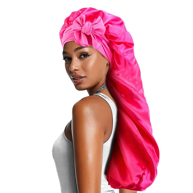 Однотонный чепчик-косичка с бантом, классический длинный атласный чепчик, мягкая ночная шапочка для сна, дышащий чепчик для волос для женщин, для ежедневного использования