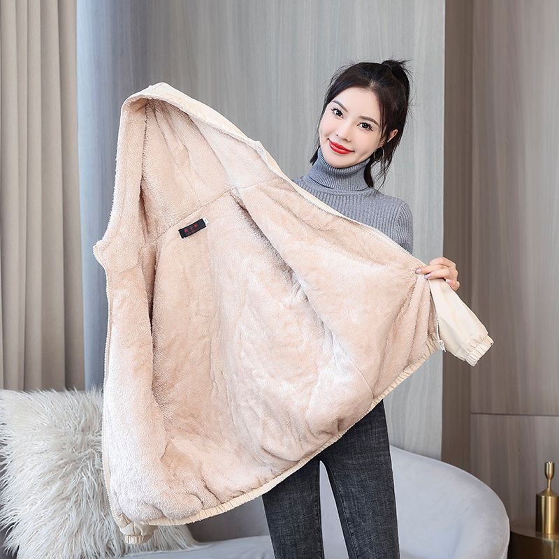 Женская плюшевая куртка, зимняя теплая, утолщенная, однотонная, ветровка с капюшоном, хлопковая, плюшевая, с капюшоном, повседневная, ветрозащитная куртка для активного отдыха