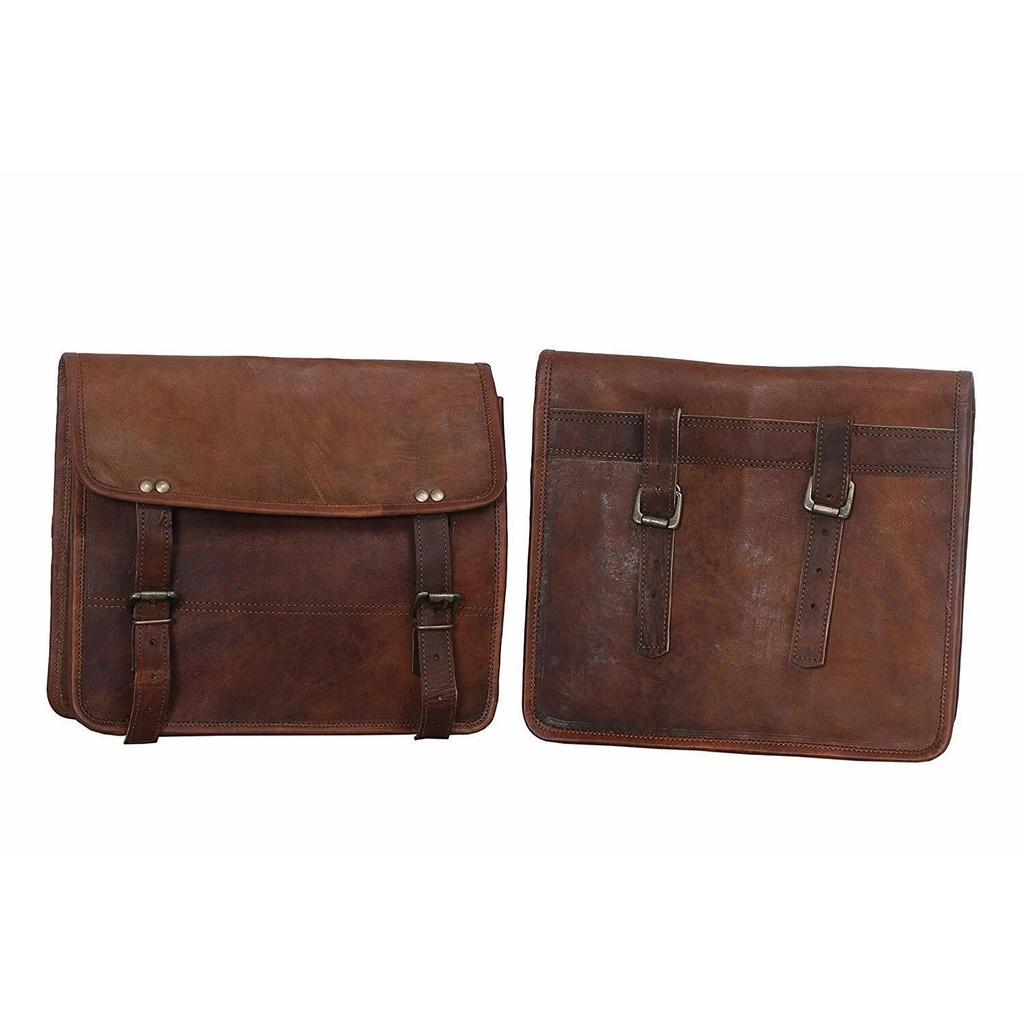 Quality Leather Motorcycle Saddle Bags Two Brown Leather Side Pouch Panniers