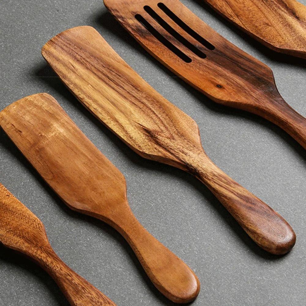 Heat Resistant Sourdough Spurtle Teak Wood Wooden Ladle Skimmer Steak Shovel  Pizza Making