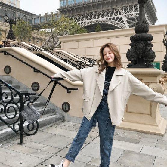 Autumn Women's Loose Motorcycle Leather Jacket, Street Style Short Coat