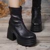 Мода 2025 Новые модные короткие ботинки для женщин, квадратный носок, водонепроницаемая платформа, высокие каблуки, женские ботинки на толстой подошве 35-43 Botas Mujer