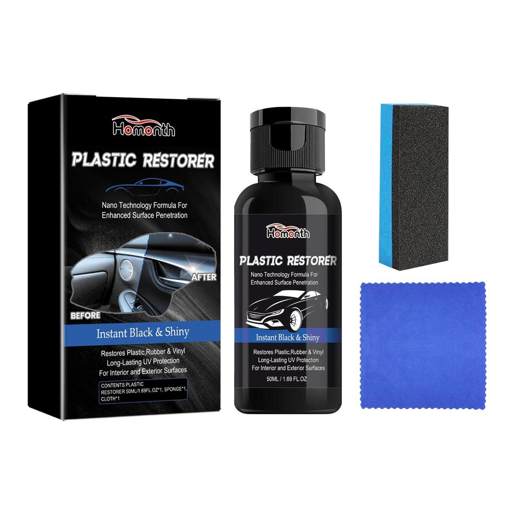 Homonth Car Plastic Restorer | Car Interior Cleaner, Repair & Renew for Plastic, Rubber & Vinyl, Car Care Product 50ml with Sponge & Towel